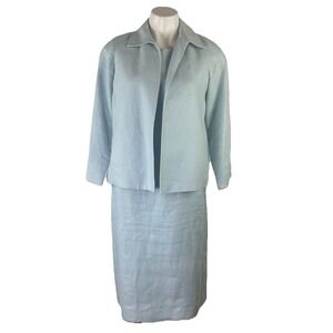 Talbots Linen Sleeveless Dress Suit Set Blue Dress Women's 10 Jacket PS READ